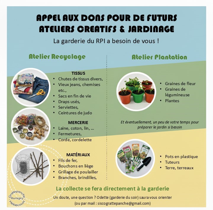 Lire la suite à propos de l’article Collecte de dons pour ateliers Garderie